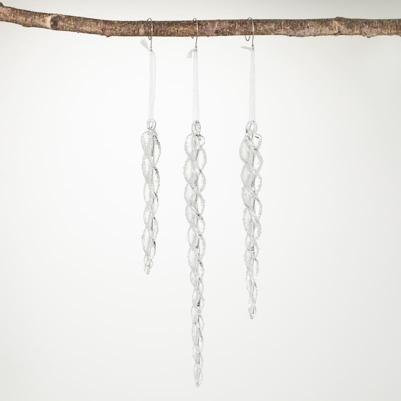 12"H, 9"H and 7"H Sullivans Twisted Glass Icicle Ornaments Set of 3